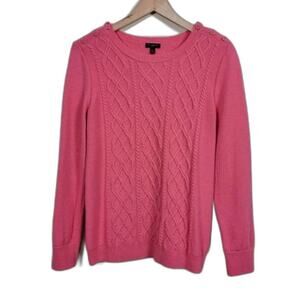Talbots Cable Knit Sweater Pink Women Size MP Pullover Long Sleeve Lambswool